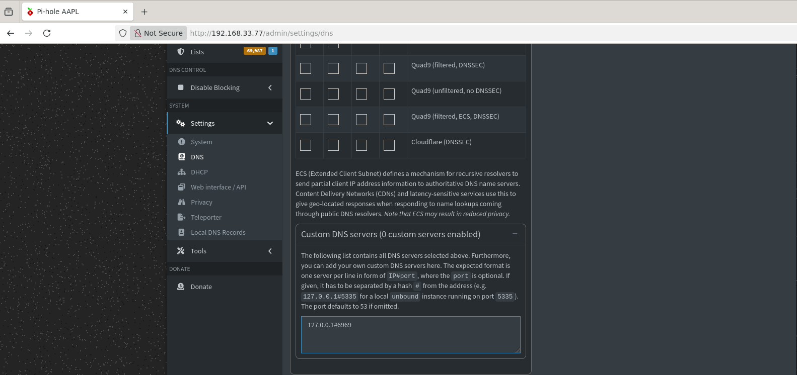 config unbound for pihole